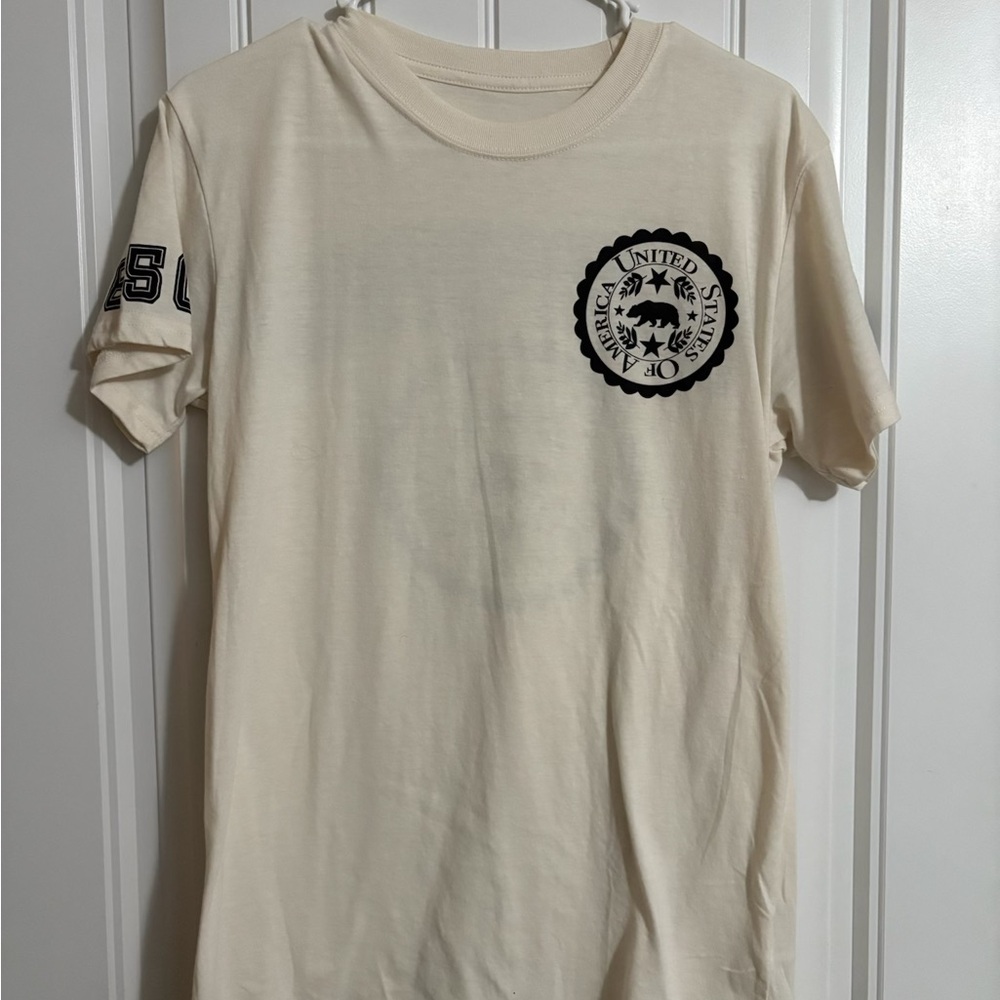Cream and Black Short Sleeve Tee with Logo